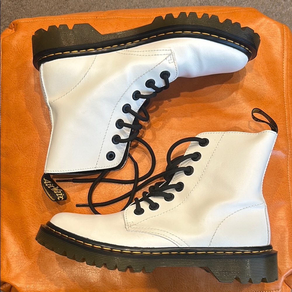 White Leather Combat Boots
